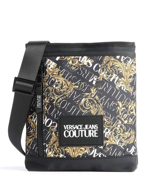 Versace Jeans Couture Tracolla In Nylon In Nero/oro 